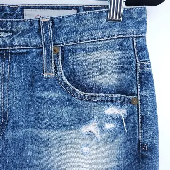 AG The Erin Y2K Boho Distressed Mini Pencil Skirt Raw Hemline Side Slit 28 - Picture 8 of 11